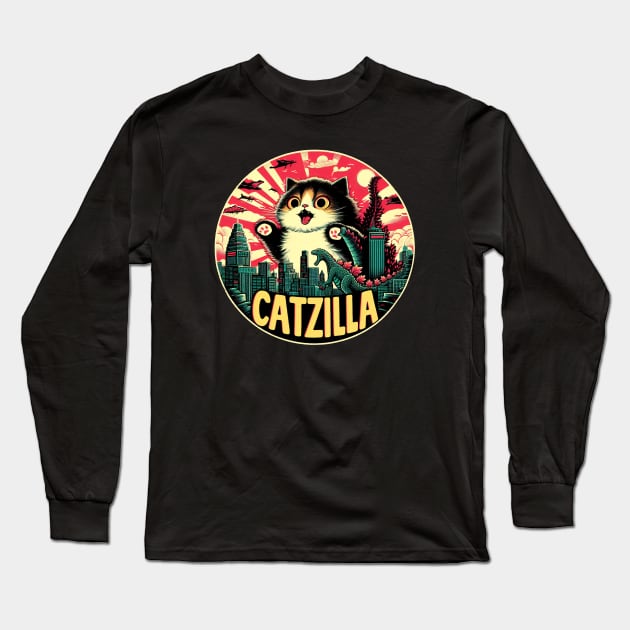 CATZILLA - Epic Cat Invasion Long Sleeve T-Shirt by ANSAN